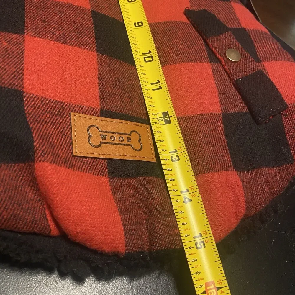 Dog Jacket Med Outfit Flannel Red Black Buffalo Plaid Checkered Holiday Warm NWT
